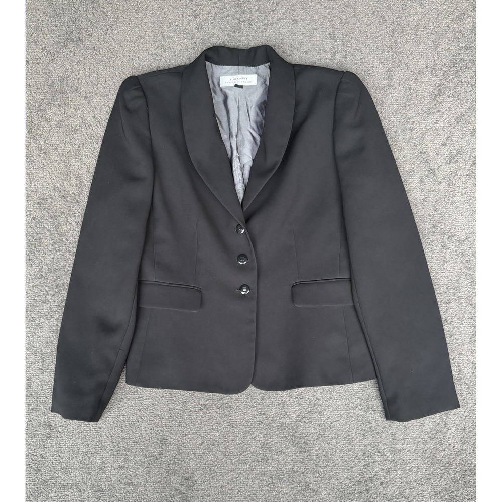 Tahari Arthur S. Levine Black Shawl Collar 3-Button Blazer Jacket Size 10